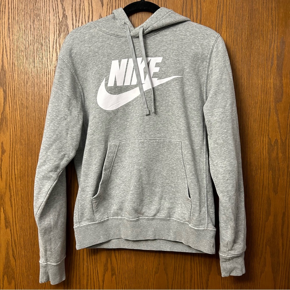 Classic Nike Grey hooded sweatshirt with white Nike and swoosh Size XS